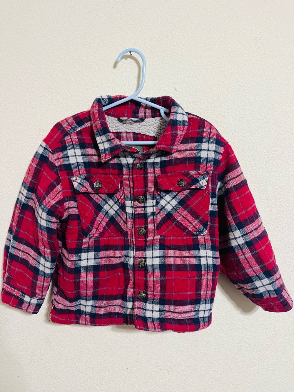 Toddler 3T Red Plaid Flannel Jacket Shacket Sherpa Fleece Lined